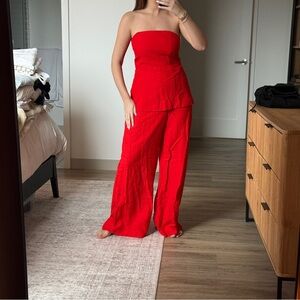 Ann Taylor Vibrant Red Strapless Linen Set